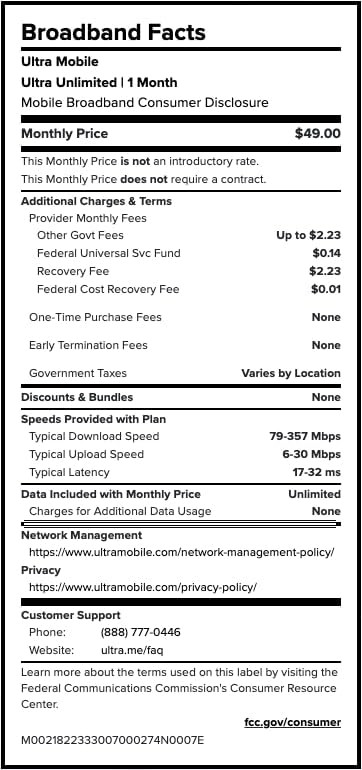 $49/mo. Ultra Mobile Prepaid Phone Plan with Unlimited Talk, Text, & Data...