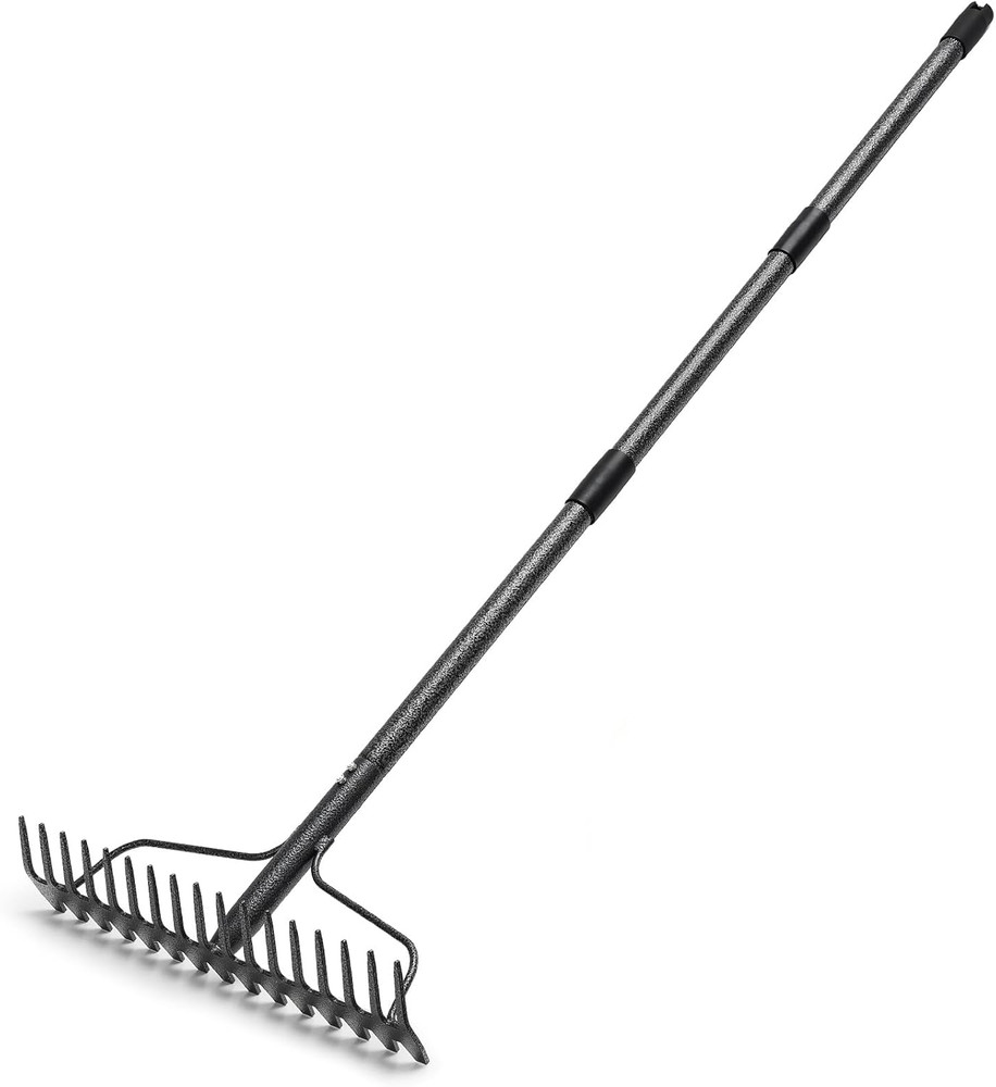 Garden Rake, 5FT Bow Rake Heavy Duty Leveling Rake with Adjustable Handle, 17 Ti