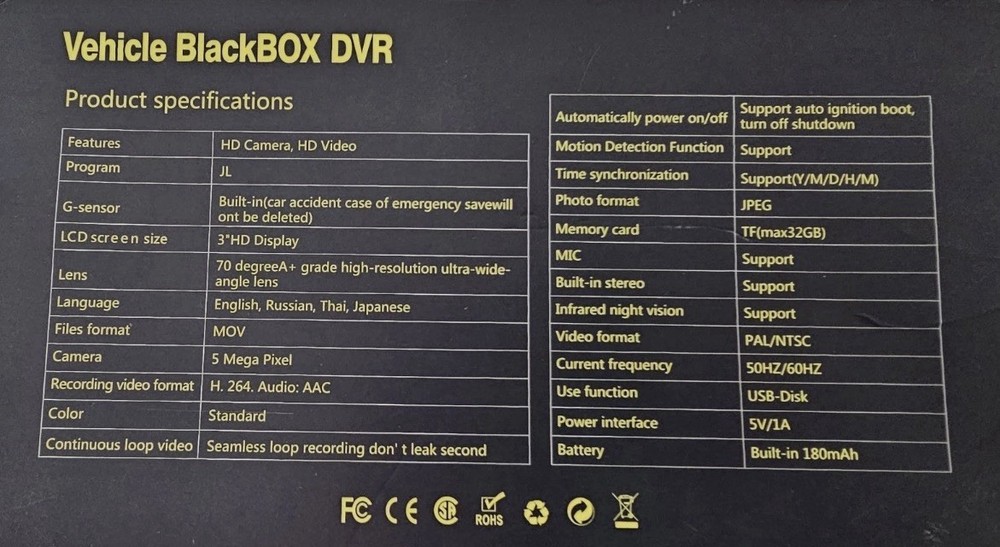 Vehicle Black Box DVR dash Camera