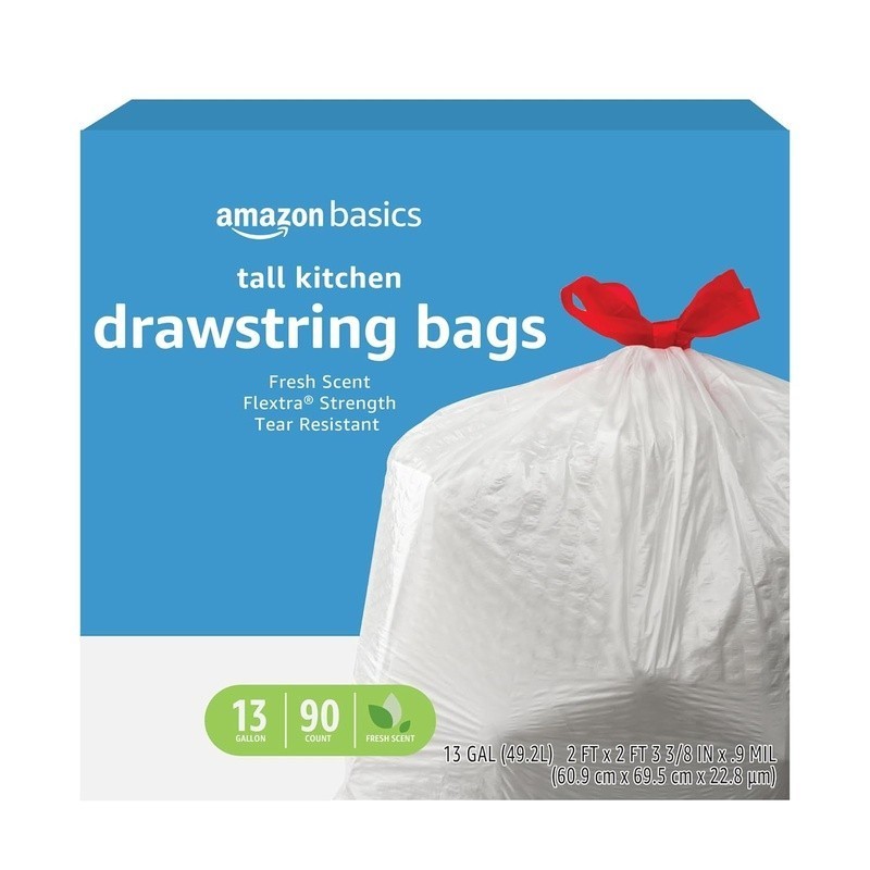 Kitchen Garbage Bags 13 Gallon Flextra Strength Fresh Scent Drawstring 90 Count
