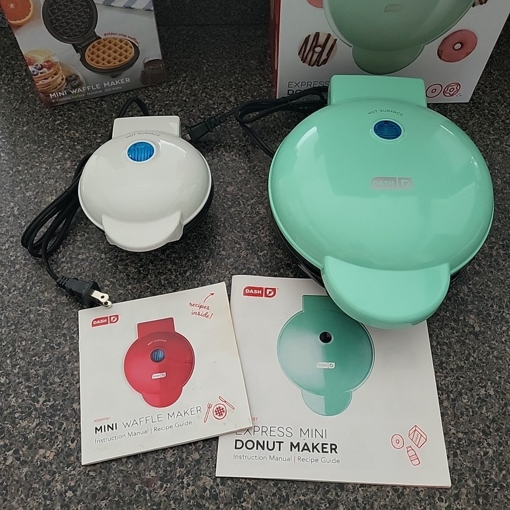 Bundle! DASH Express Mini Donut Maker AND Mini Waffle Maker Nonstick Press Type