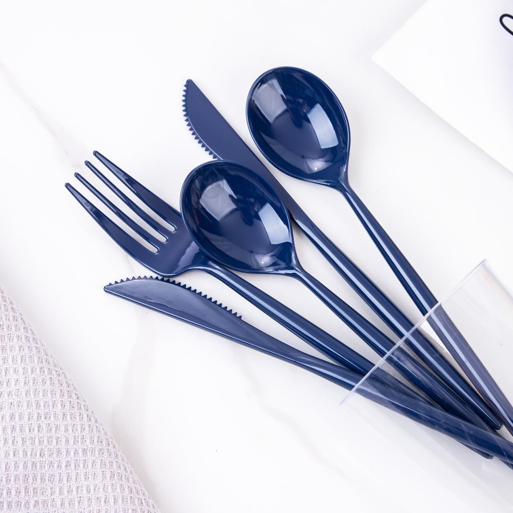 180pcs Blue Plastic Silverware Plastic Silverware Heavy Duty Blue Party Plast...