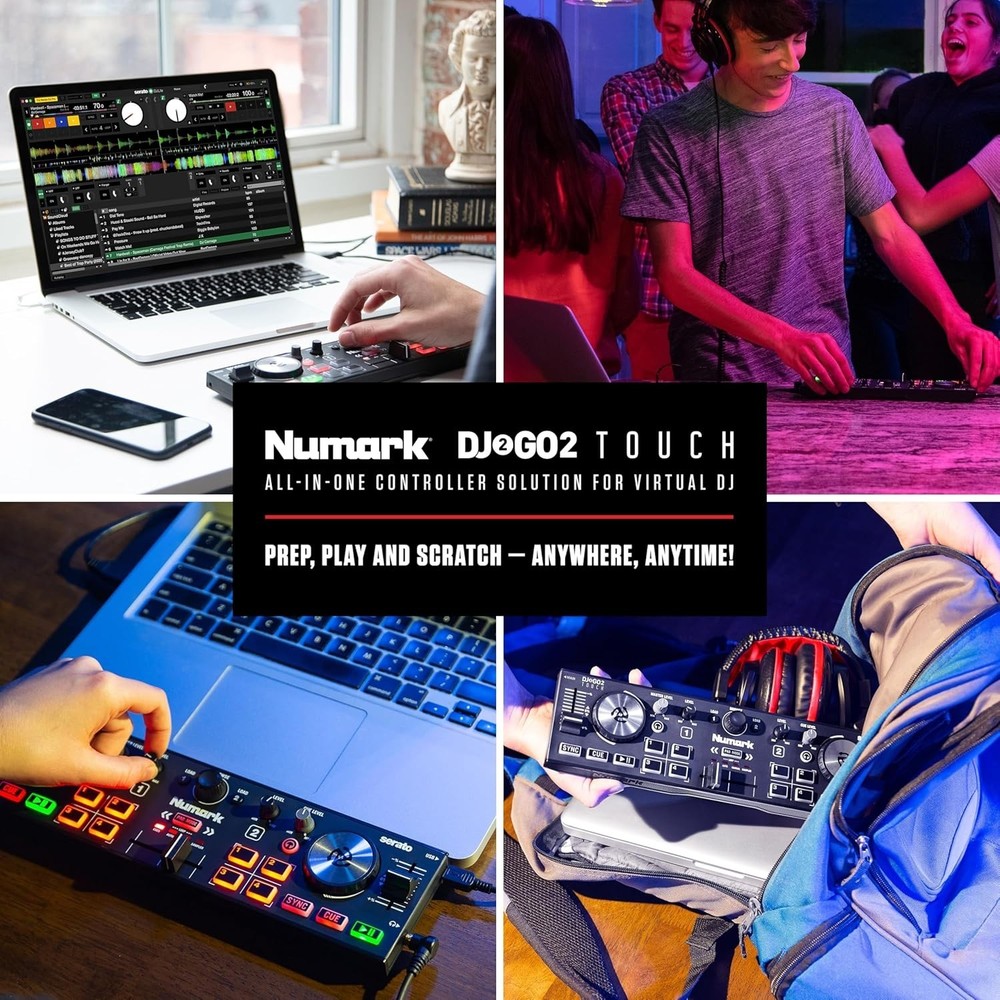 DJ2GO2 Touch: Feature-Packed Compact DJ Controller, 2-Deck, Audio Interface