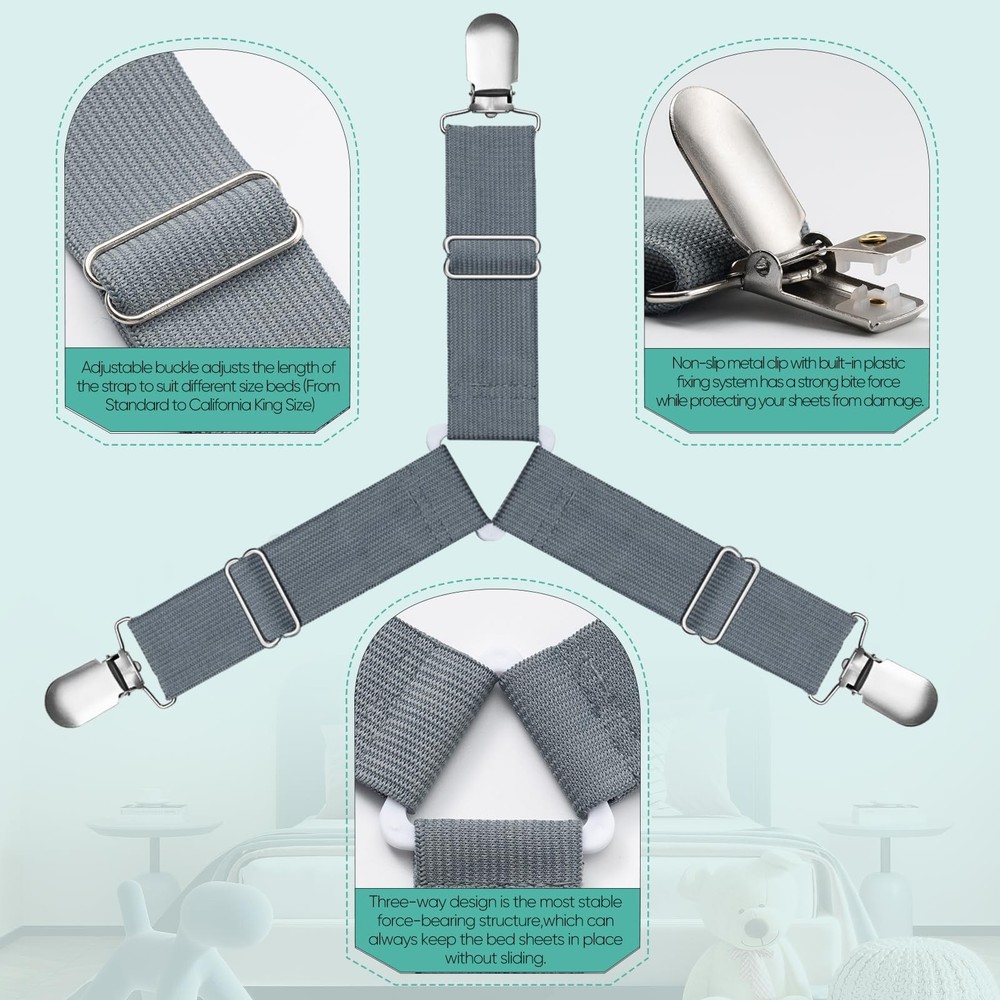 Bed Sheet Straps, Easy to Install Sheet Straps, Fitted Sheet Clips, Adjustabl...