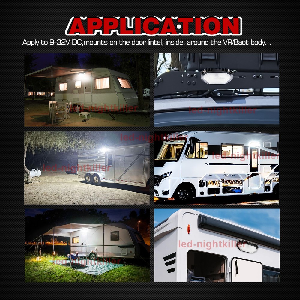 Black LED RV Exterior Porch Utility Light 12V Camper Lamp 6000K For Trailer Boat