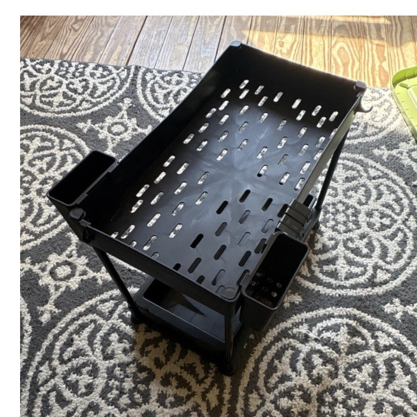 Black Plastic Sink Organizer Rack, 2 Shelves, 2 Compartments, Medium, Used