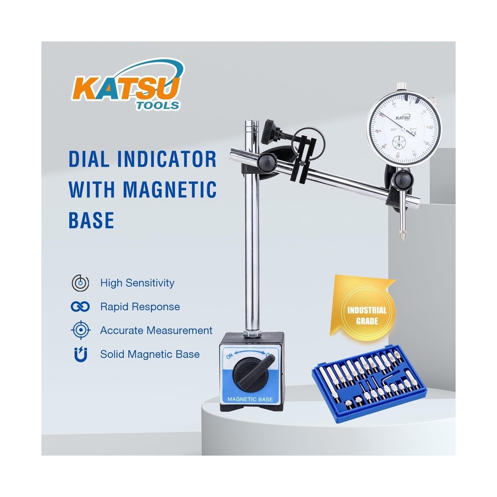 KATSU Tools Dial Indicator with Magnetic Base and 22 Pieces Indicator Points ...