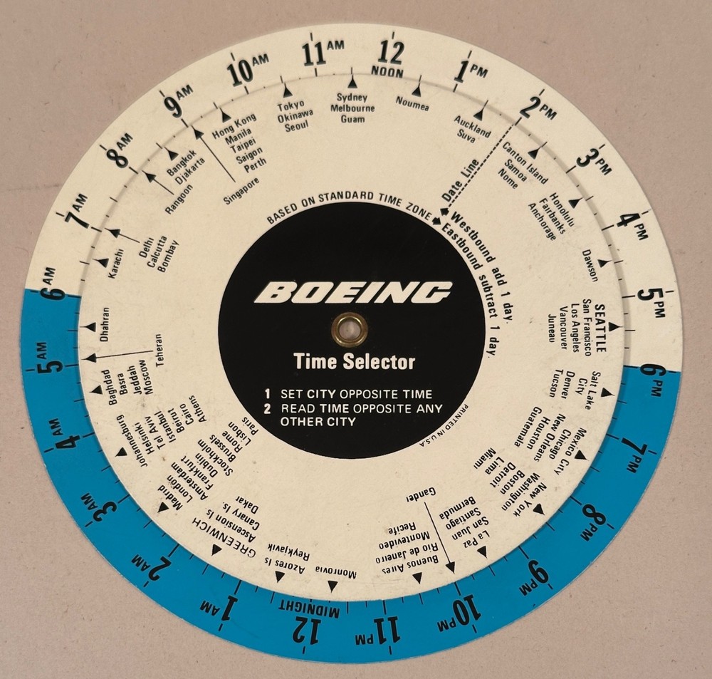 Boeing Time Selector Wheel, Plane Ads 707, 727, 737, 747