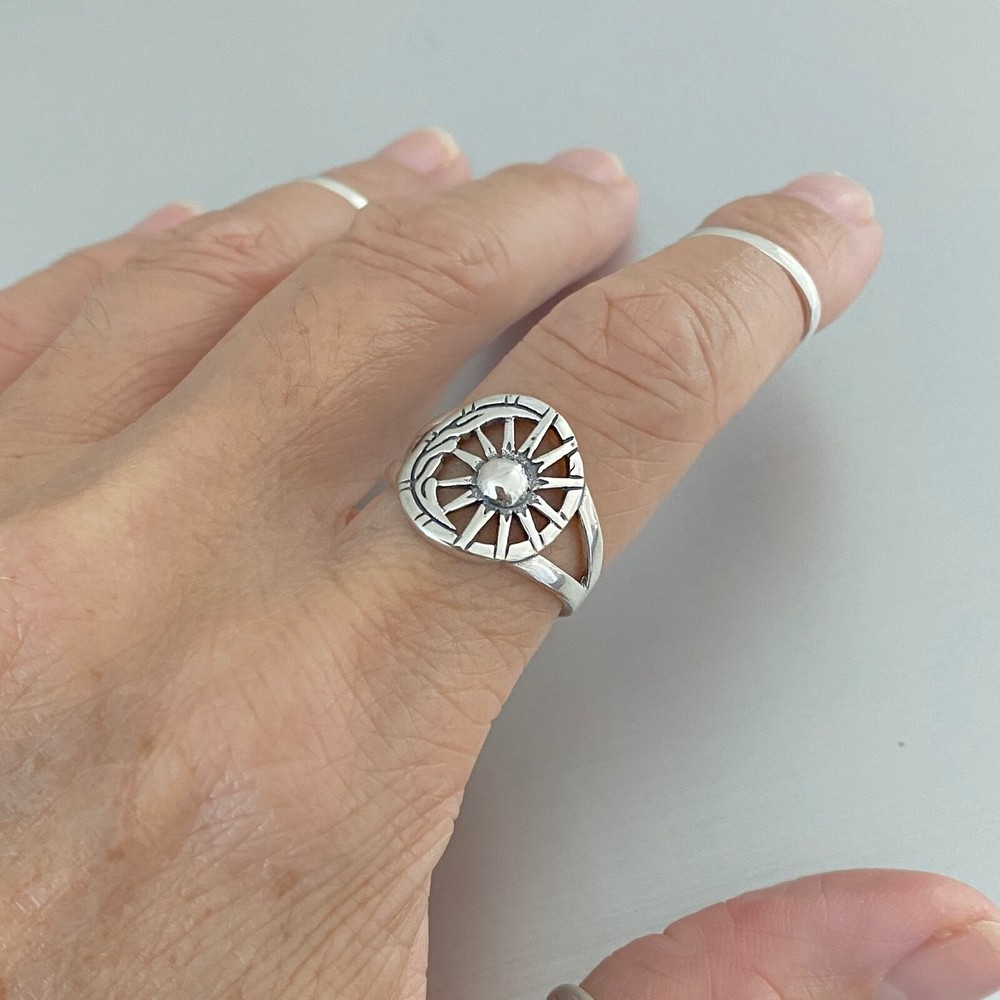 Sterling Silver Moon and Sun Ring, Statement Ring, Silver Rings, Celestial Ring