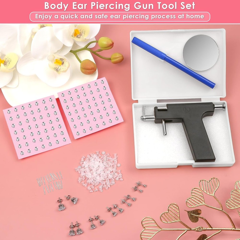 Professional Ear Piercing Gun Kit, Reusable with Stainless Black