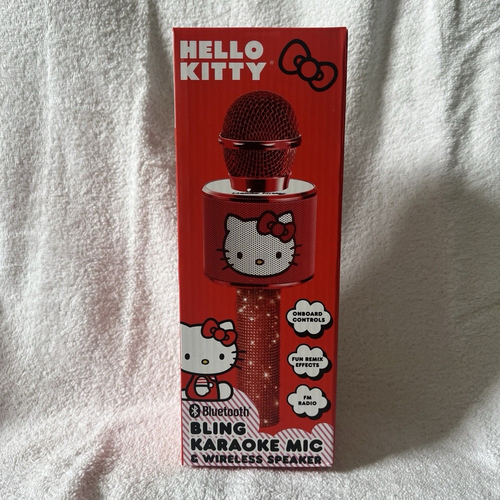 Hello Kitty Bluetooth Karaoke Microphone & Wireless Speaker USB Charging Red NIB