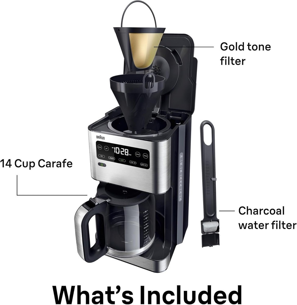 Braun 14 Cup Programmable Coffee Maker Drip Coffee Espresso Machine Stainless