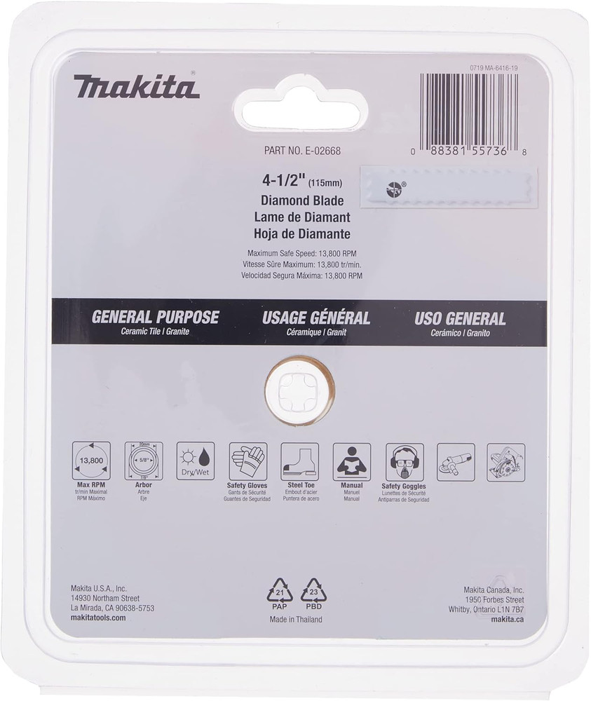E-02668 4-1/2" Diamond Blade, Continuous Rim, General Purpose