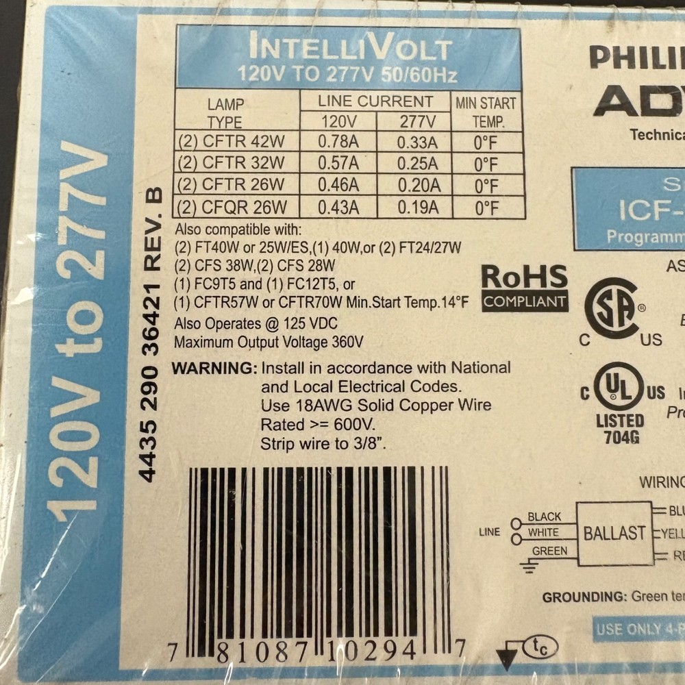 Philips Advance SmartMate ICF-2S42-M2-LD Programmed Start Electronic Ballast