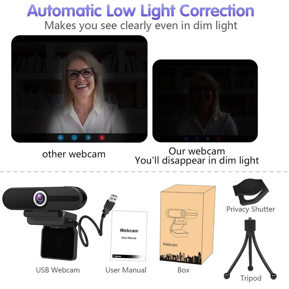 4K Ultra HD USB Webcam, Pro Streaming Web Camera with Microphone & Privacy Cover