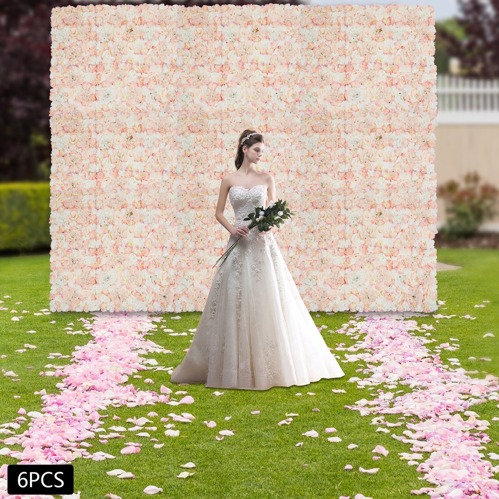 Artificial Flower Wall Backdrop 6 Panel Set Wedding Decor Champagne White Roses