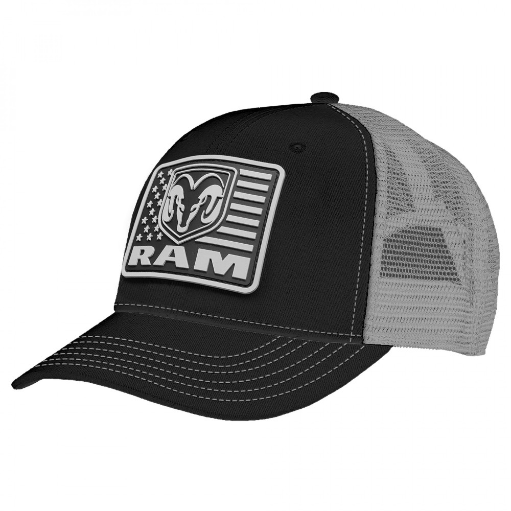 Dodge Ram Patriotic Logo Patch Adjustable Trucker Hat Black
