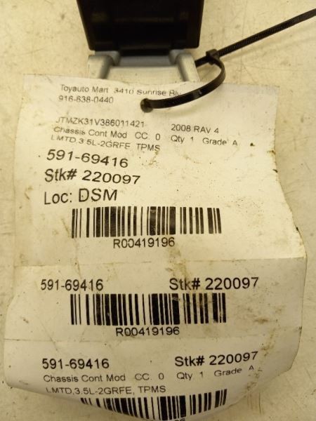 08-12 TOYOTA RAV4 3.5L CHASSIS ECM TPMS COMPUTER CONTROL MODULE ASSEMBLY