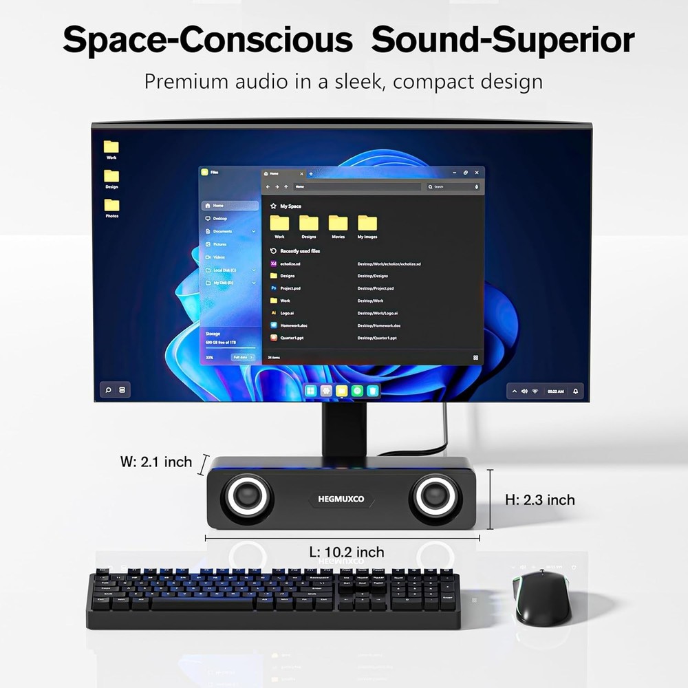 Computer Speakers for Desktop PC - 10W Wired Stereo Speakers with Volume Control