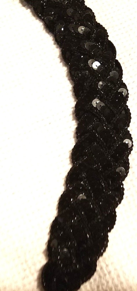 Girls Black Sequence Belt 34" Braided Double Buckle Loop Belt Shiny Accessory