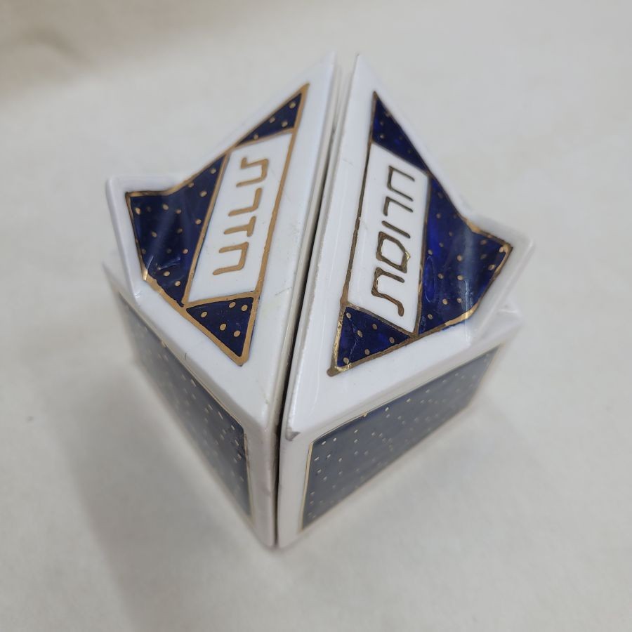 Two Passover blue Hazeret Haroset dishes ceramic triangle shape handmade by Orr