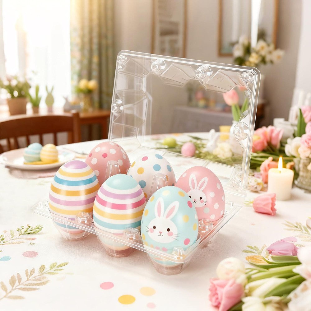 Plastic Clear Egg Carton for 6 Eggs,12Pack Egg Tray Reusable Medium Size Egg ...