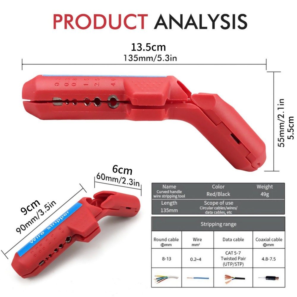 Electrical Wire Stripper Portable for Sheath Removal on Coax Data Round Cables