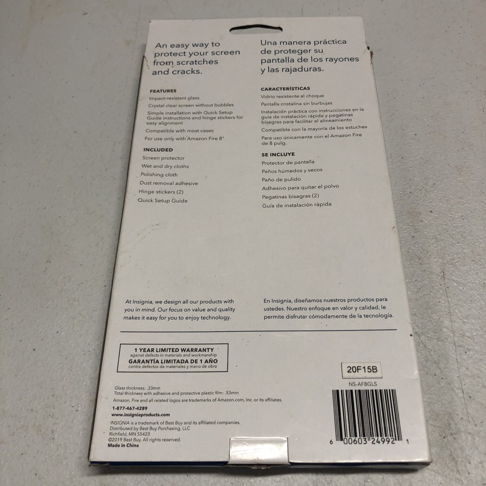 Amazon Fire HD 8" Tablet Glass Screen Protector by Insignia