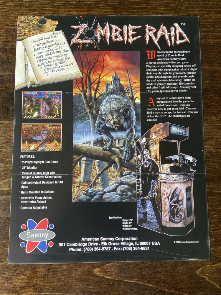 Sammy Zombie Raid Arcade Pinball FLYER Original Ad Promo 1995 Poster Not PCB