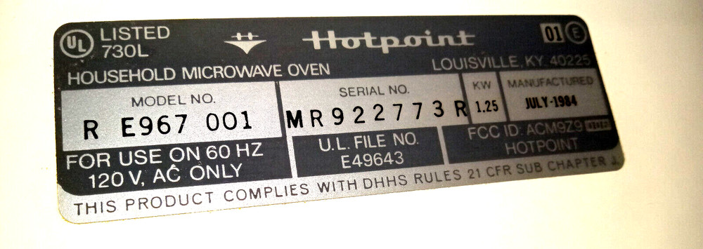 Hotpoint Microwave Vintage 1984