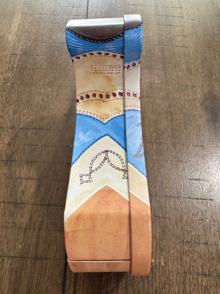 Tin Box Cowboy Boot Style 7" Bears Playing Instruments Square Dancing Inside EUC