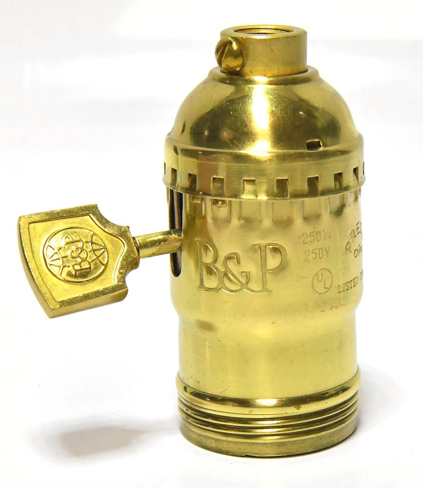 NEW POLISHED BRASS B & P PADDLE SWITCH BULB SOCKET