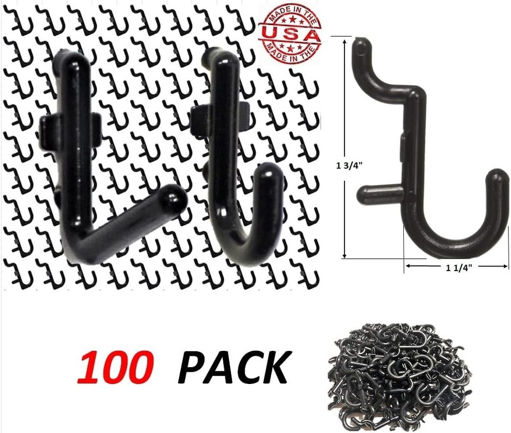 WallPeg 100 Pegboard Peg Hooks – Durable, Self-Locking Black Board