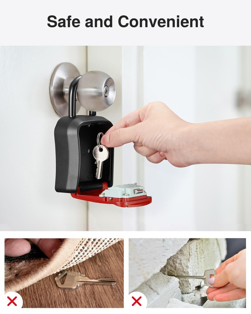 Puroma Key Lock Box, Portable Combination Lockbox Medium Capacity, Red