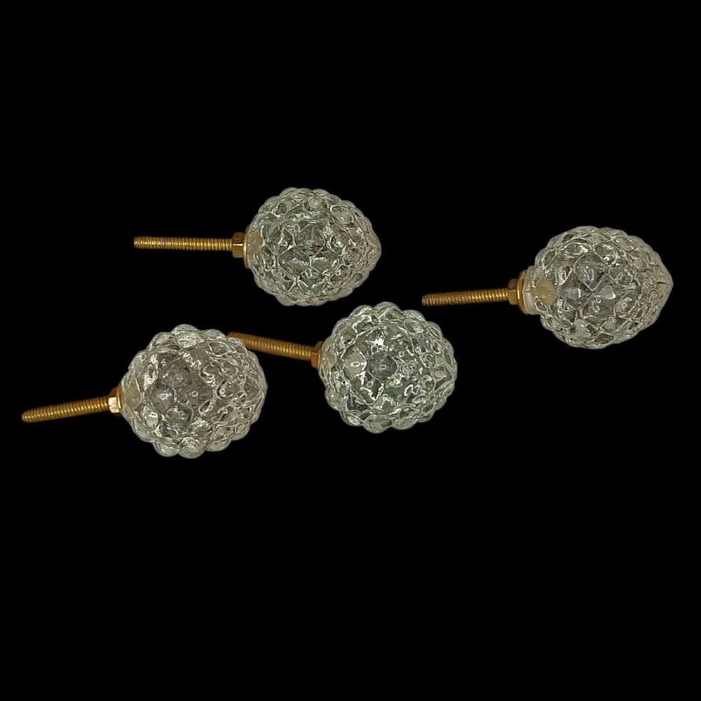 4 Clear Glass Oblong Egg Shaped Drawer Pulls Knobs Bumpy Round Texture 1"x1.75"