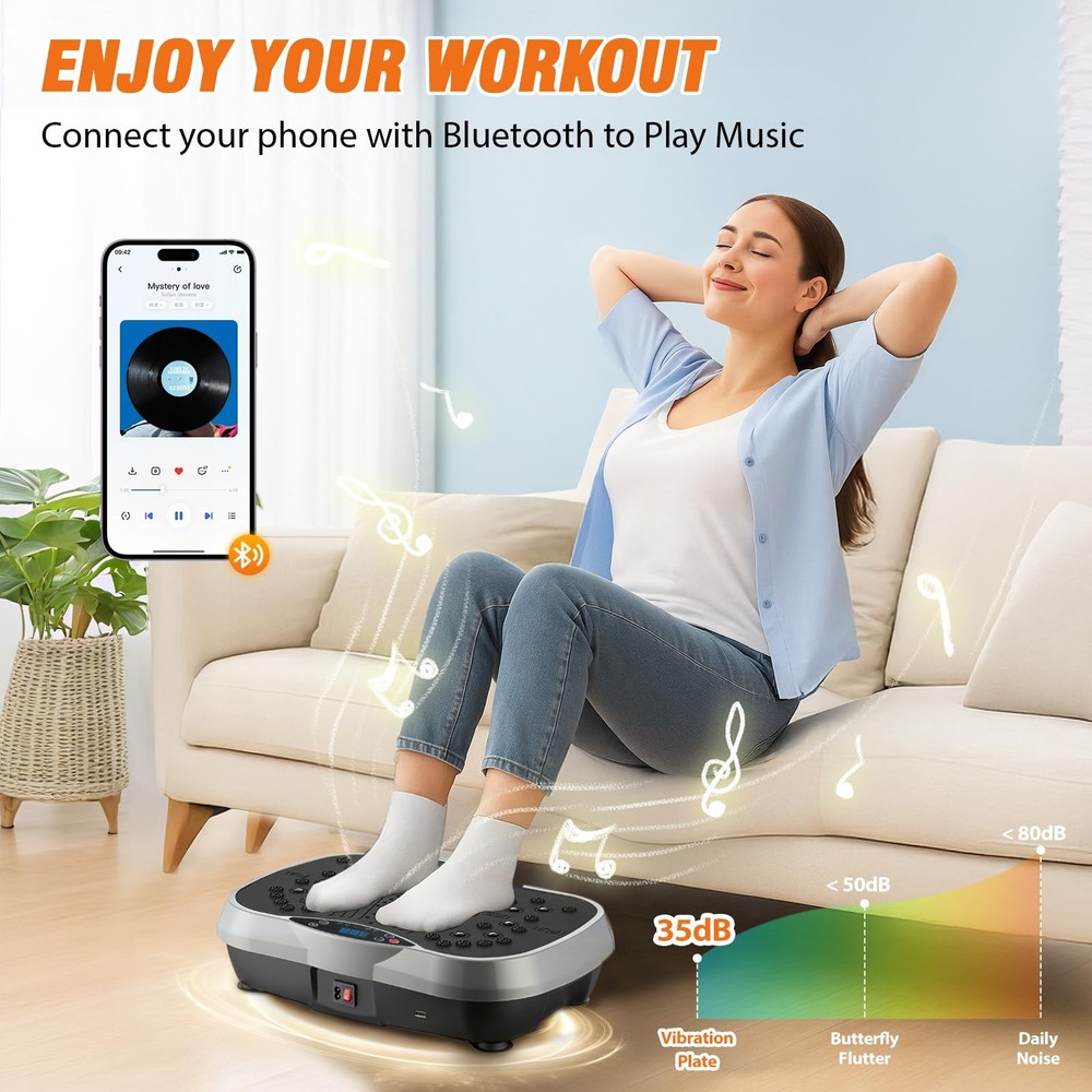 Vibration Plate Exercise Machine, 10 Preset Modes & 200-Level Full Body Worko...