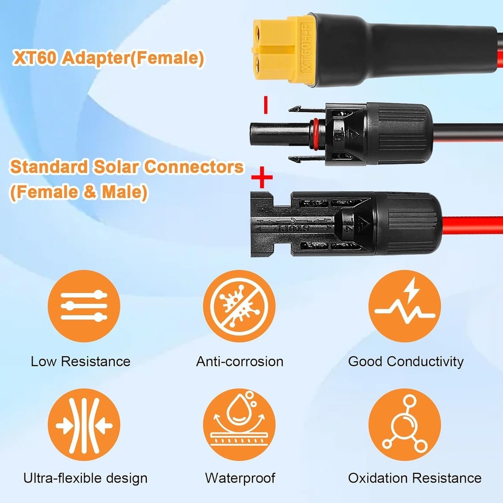 Solar Panel Extension Cable Wire XT60 Female to Solar Connectors