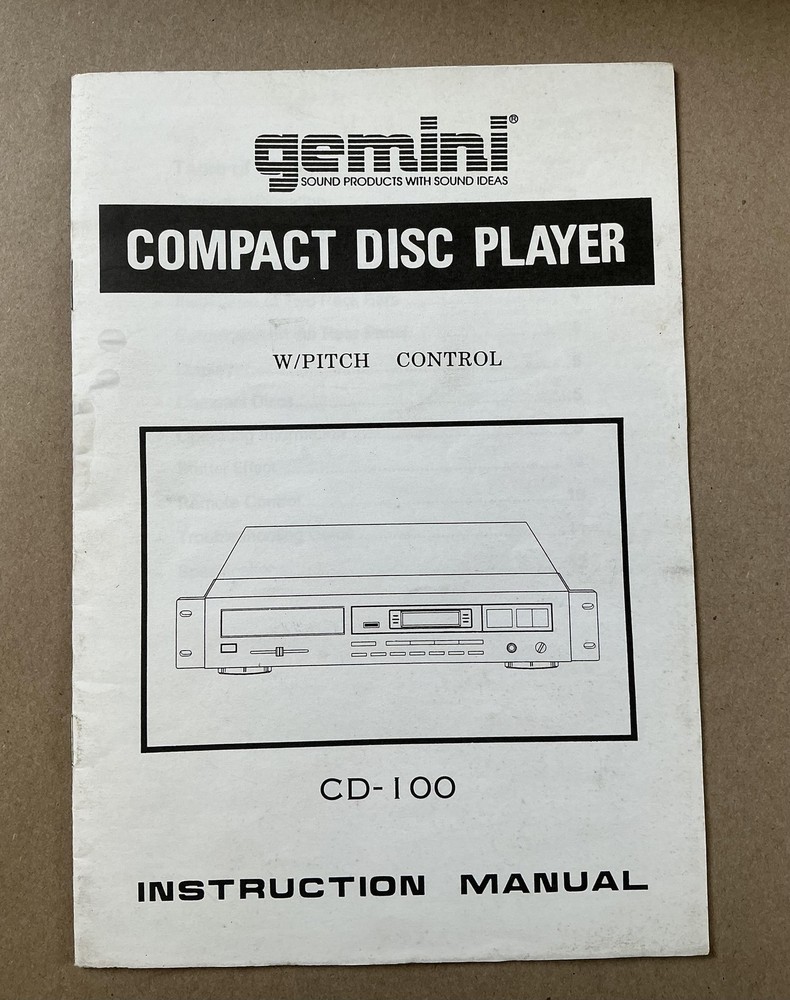 Gemini CD-100 Compact Disc Player Single CD DJ Pitch Control Stereo Black