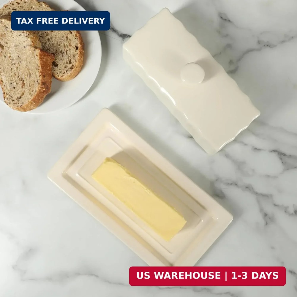 Martha Stewart Broadbrook Stoneware Butter Dish with Lid, Rectangular Covered Bu