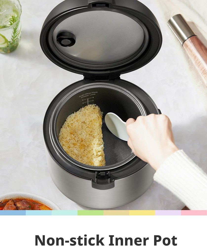 Stainless Steel Multi Cooker with One-Touch Programs - 8 Cups Cooked Capacity