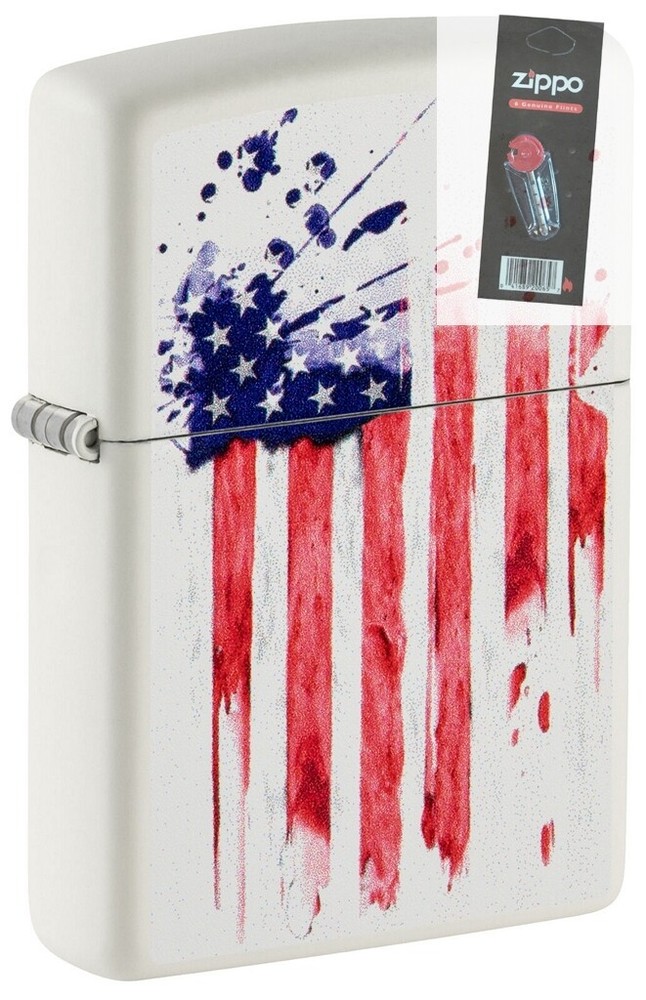 Zippo 49783 US Flag Design White Matte Windproof Lighter + FLINT PACK