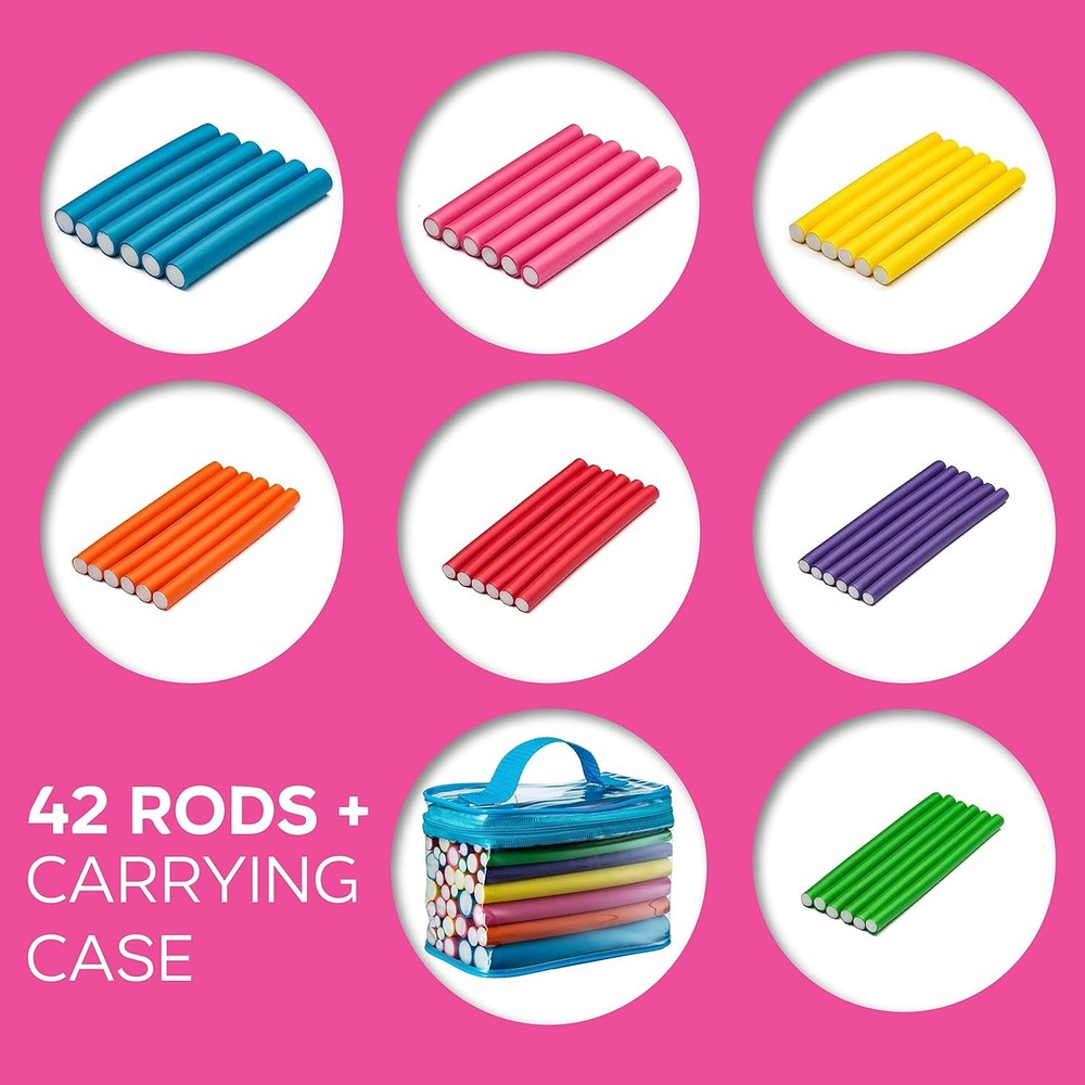 42-Pack Heatless Hair Rollers 7" Foam Flexi Rods