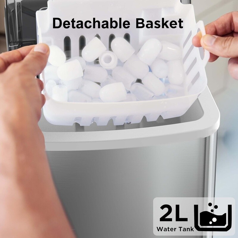 Countertop Ice Maker 9 Cubes in 6 Mins Self-Cleaning Quiet Operation Two Sizes