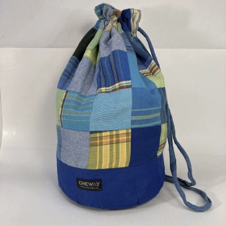 One-Way Kikoy Patchwork Drawstring Backpack Cinch Sack Waterproof Handmade