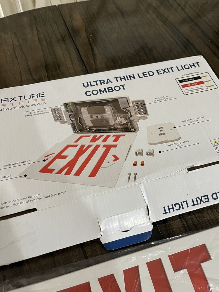 LFI Lights Thin Red LED Exit Sign Emergency Light Combo Open Box COMBOT-R-W-BB