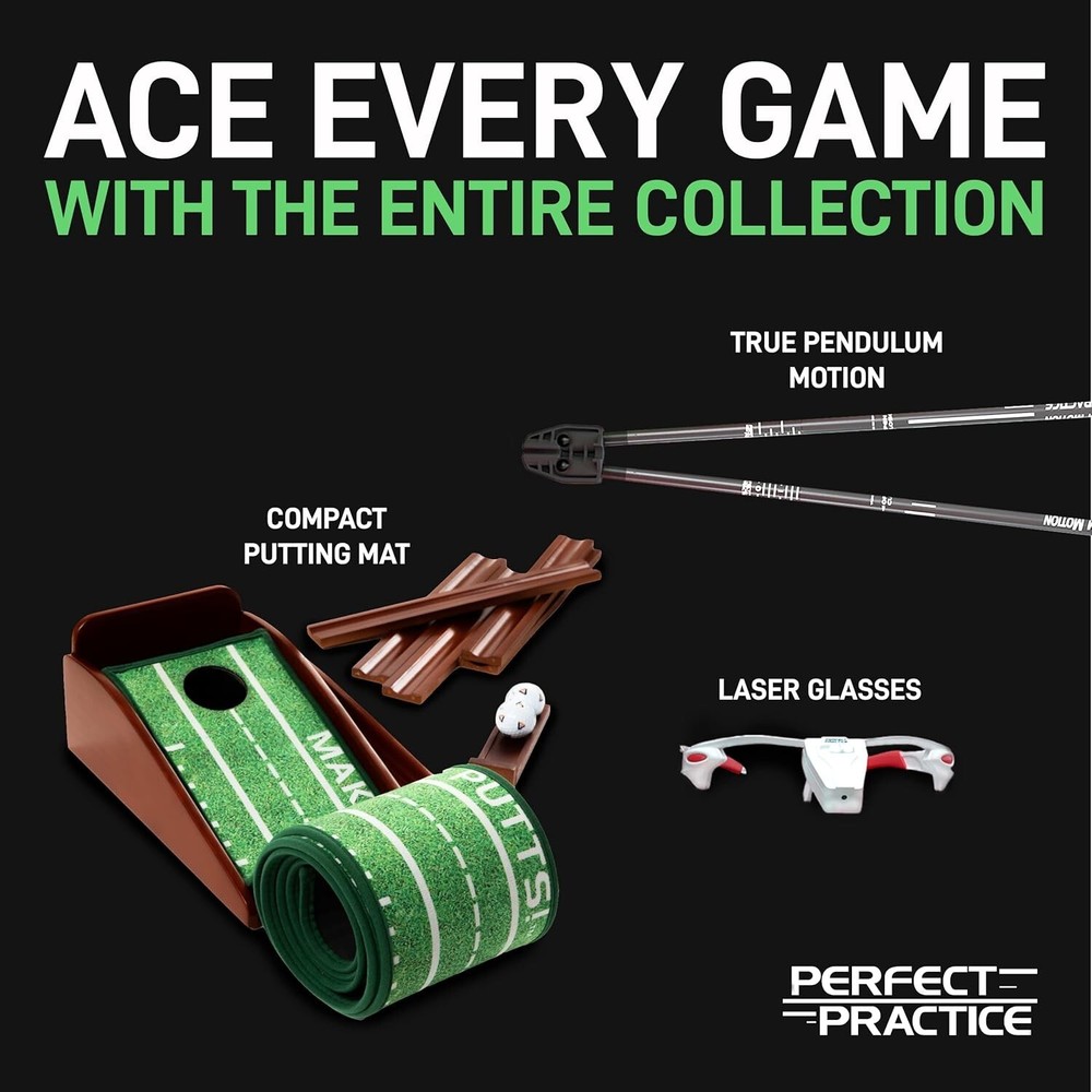 Perfect Practice Portable Golf Green Putting Mat with Ball Return - Training Aid