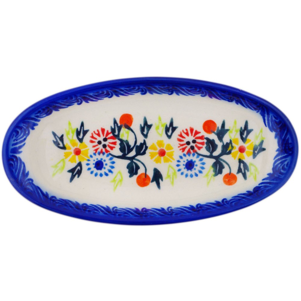 Polish Pottery Condiment Dish 6" Pastel Spring Wreath
