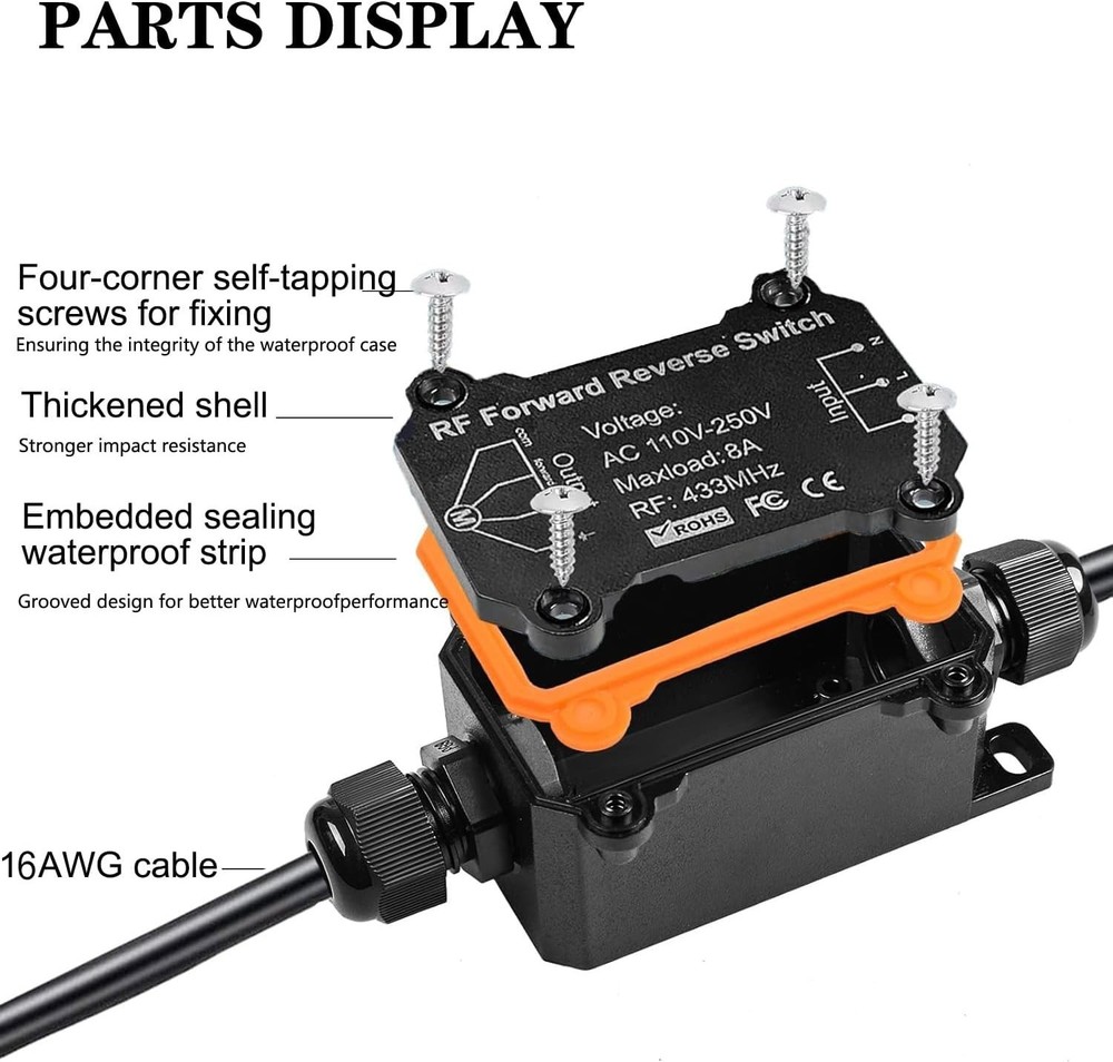 AC110V Forward and Reverse Remote Control Switch,Waterproof Wireless Switch w...