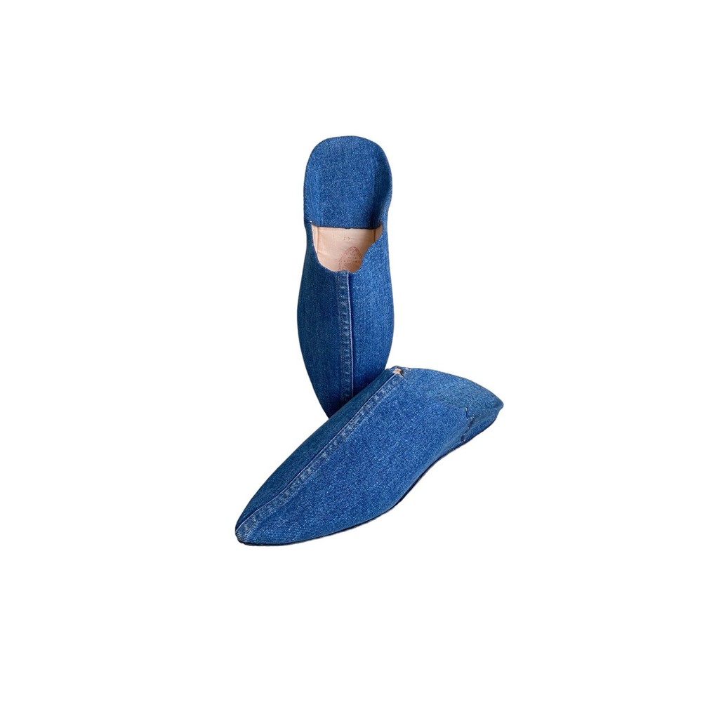 Blue Denim Moroccan Babouches Pointed Toe Leather Lining Handmade