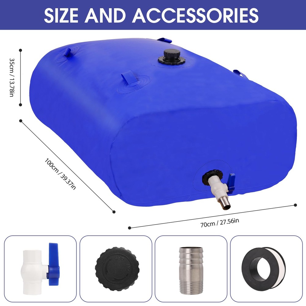 350L/92gal Foldable Water Bladder Storage Container - Large Capacity Soft PVC